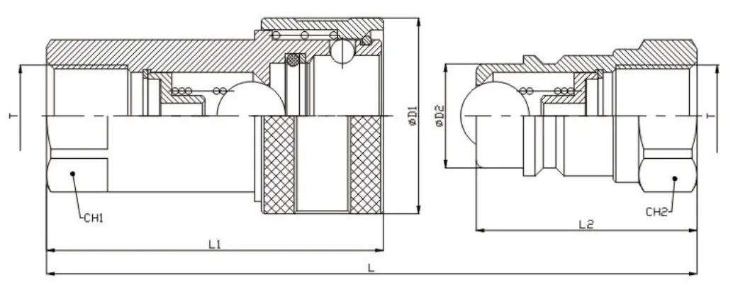Coupling fitting sectional drawing